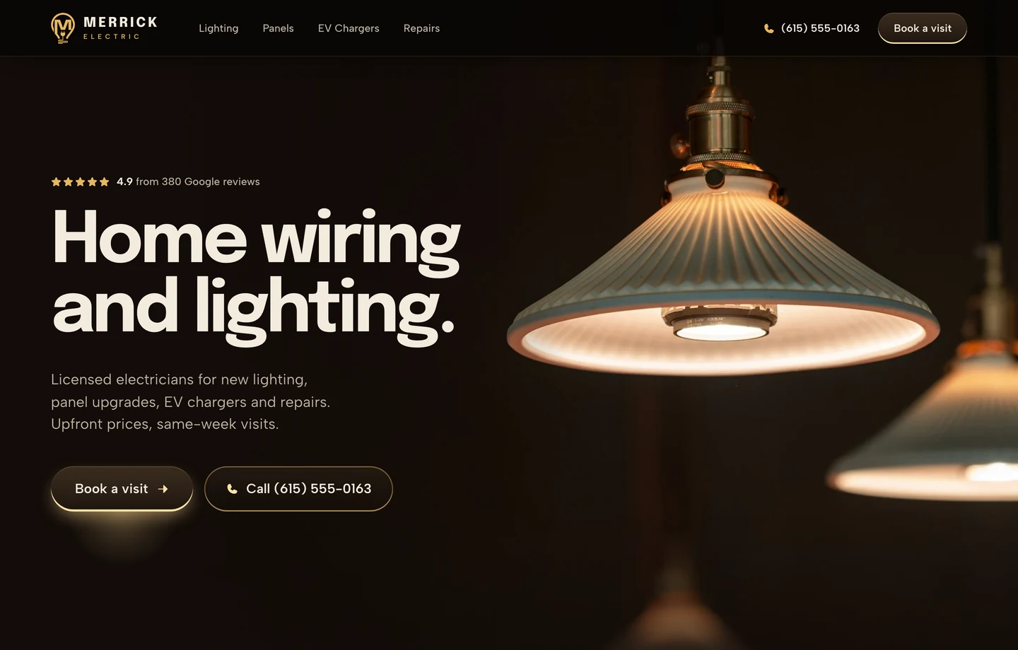 Contractor website design example: Merrick Electric's home page on a laptop